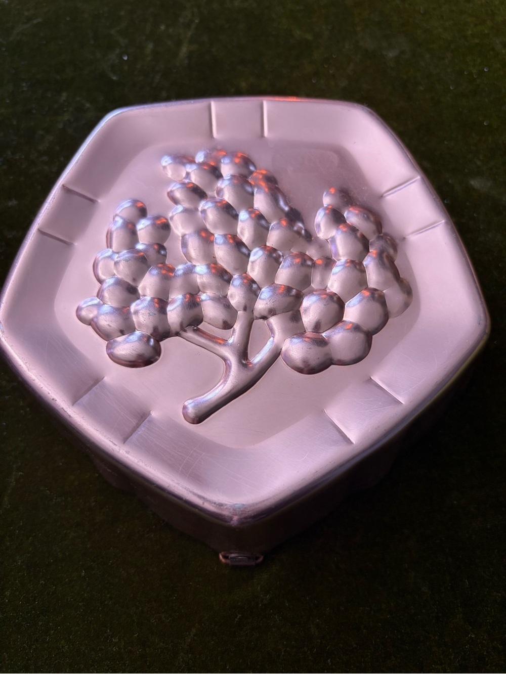 Hexagonal Copper-Tone Tree Motif Decorative Box